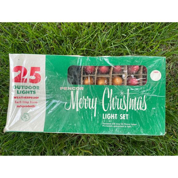 Vintage Pencor 25 Outdoor Merry Christmas Colored Light Set Sealed - Picture 1 of 11